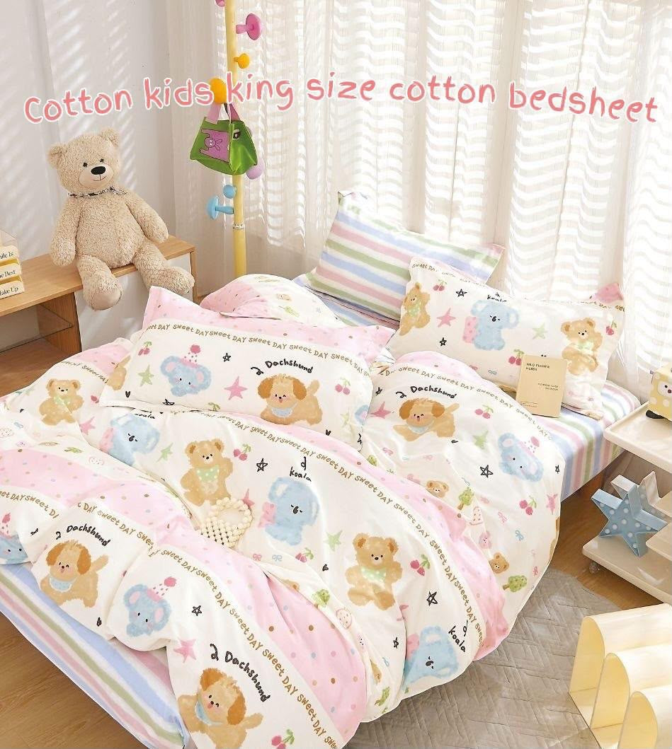 Homake Kids Pure Cotton Bedsheet(270 m x 270 m) with 2 Pillow Covers