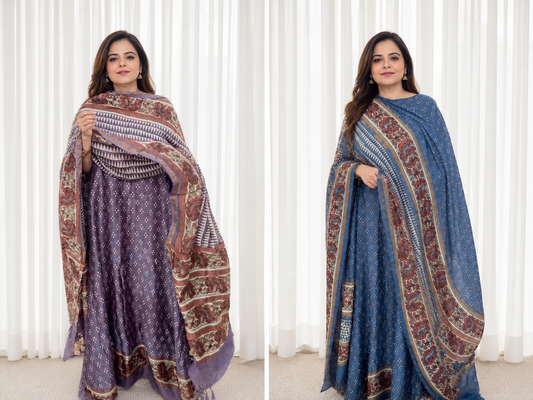 IdaradesignsxHomake Pure Maheshwari Suit 3Pc Available in 2 Colors( Purple, Blue)