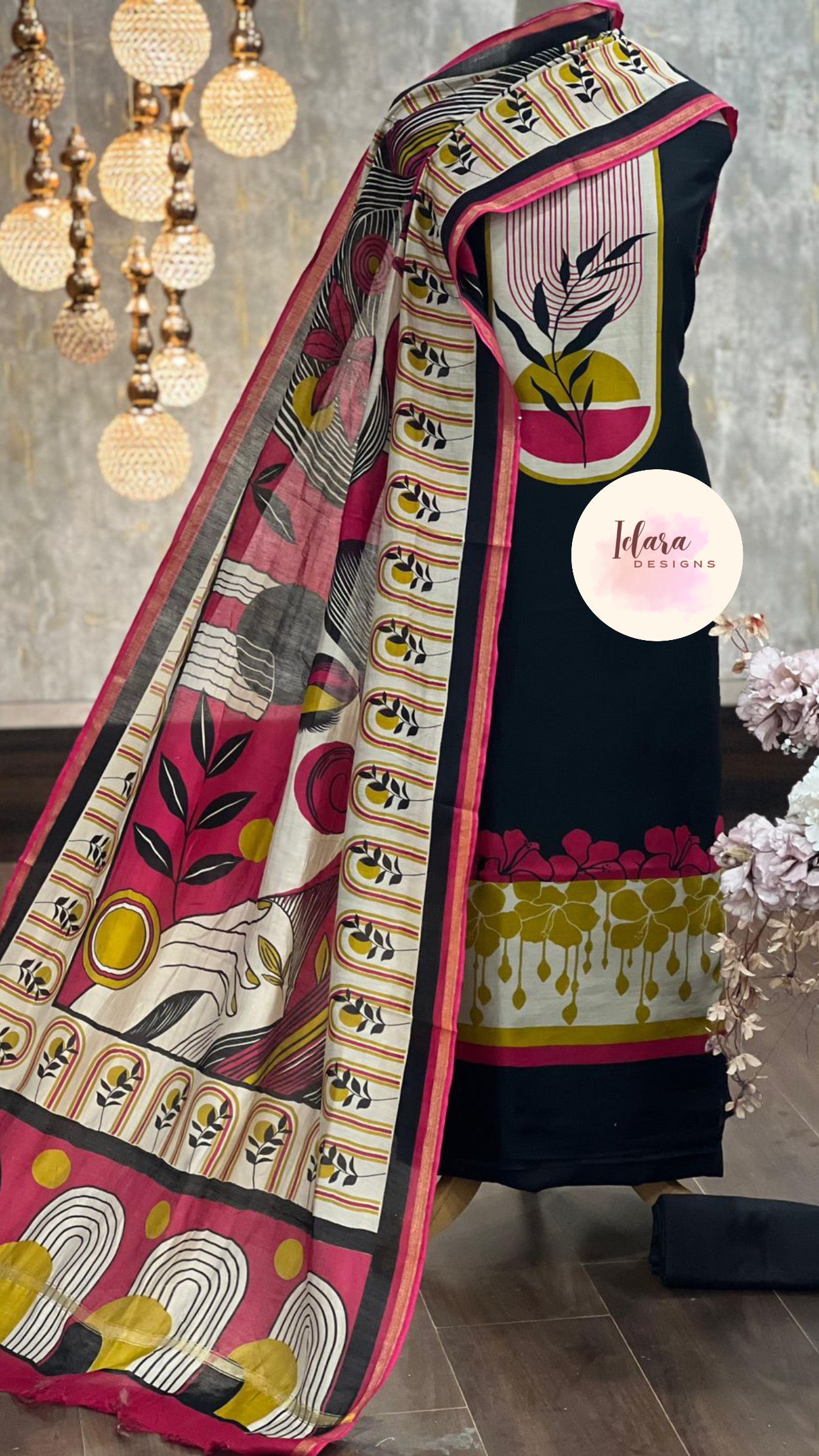 Idara Designs Pure Maheshwari Silk Suit With Digital Printed Dupatta