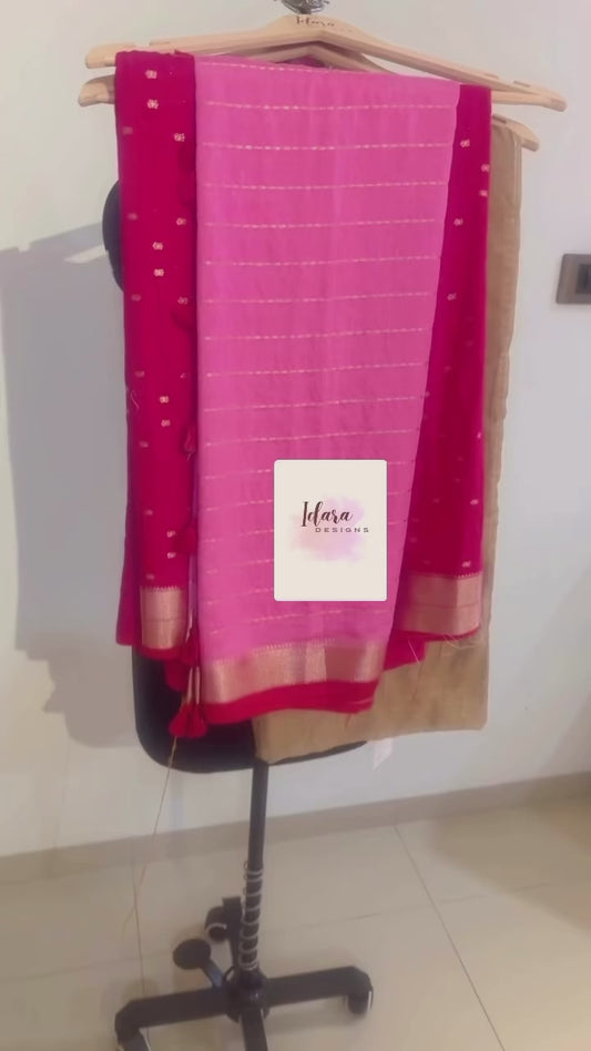 Idara_Designs Chanderi Silk Suit with Dupatta( Yellow/Pink)